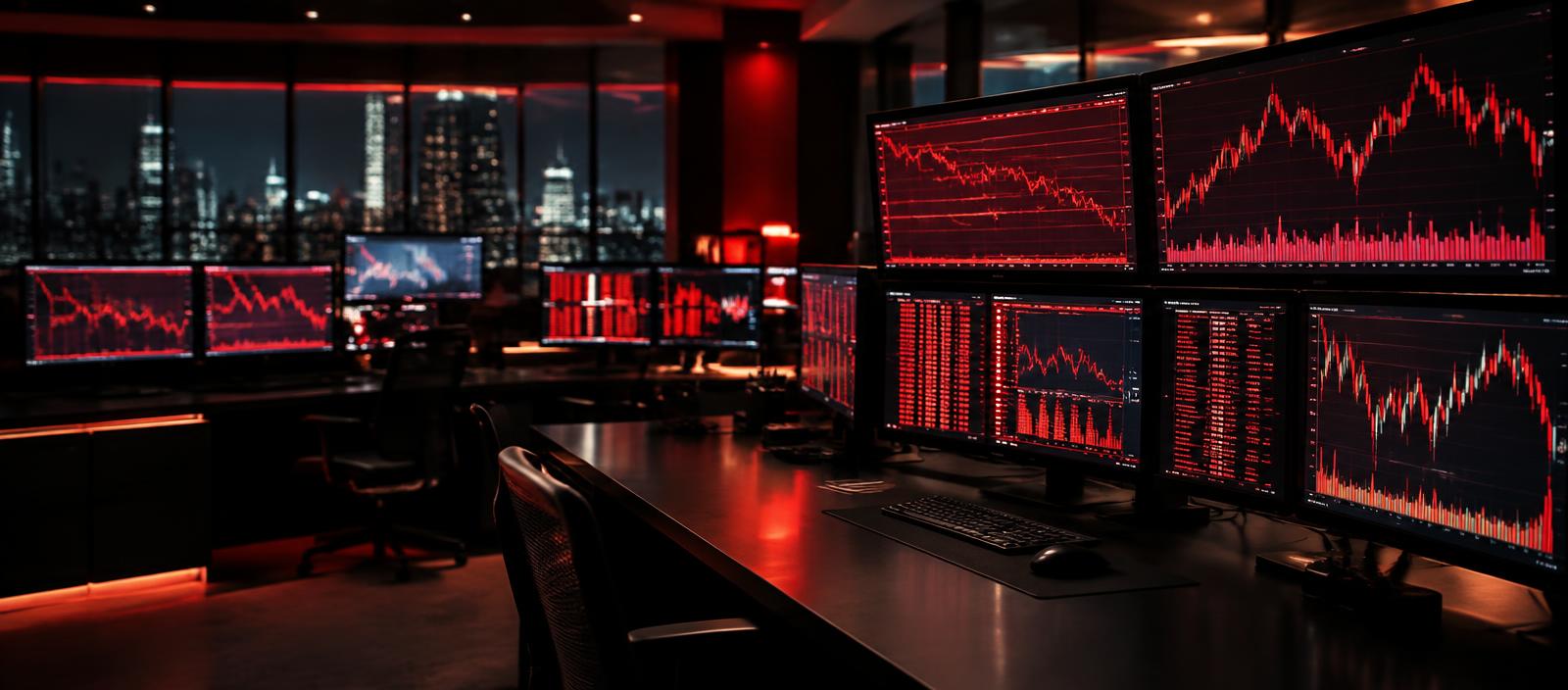 Professional trading desk with market charts